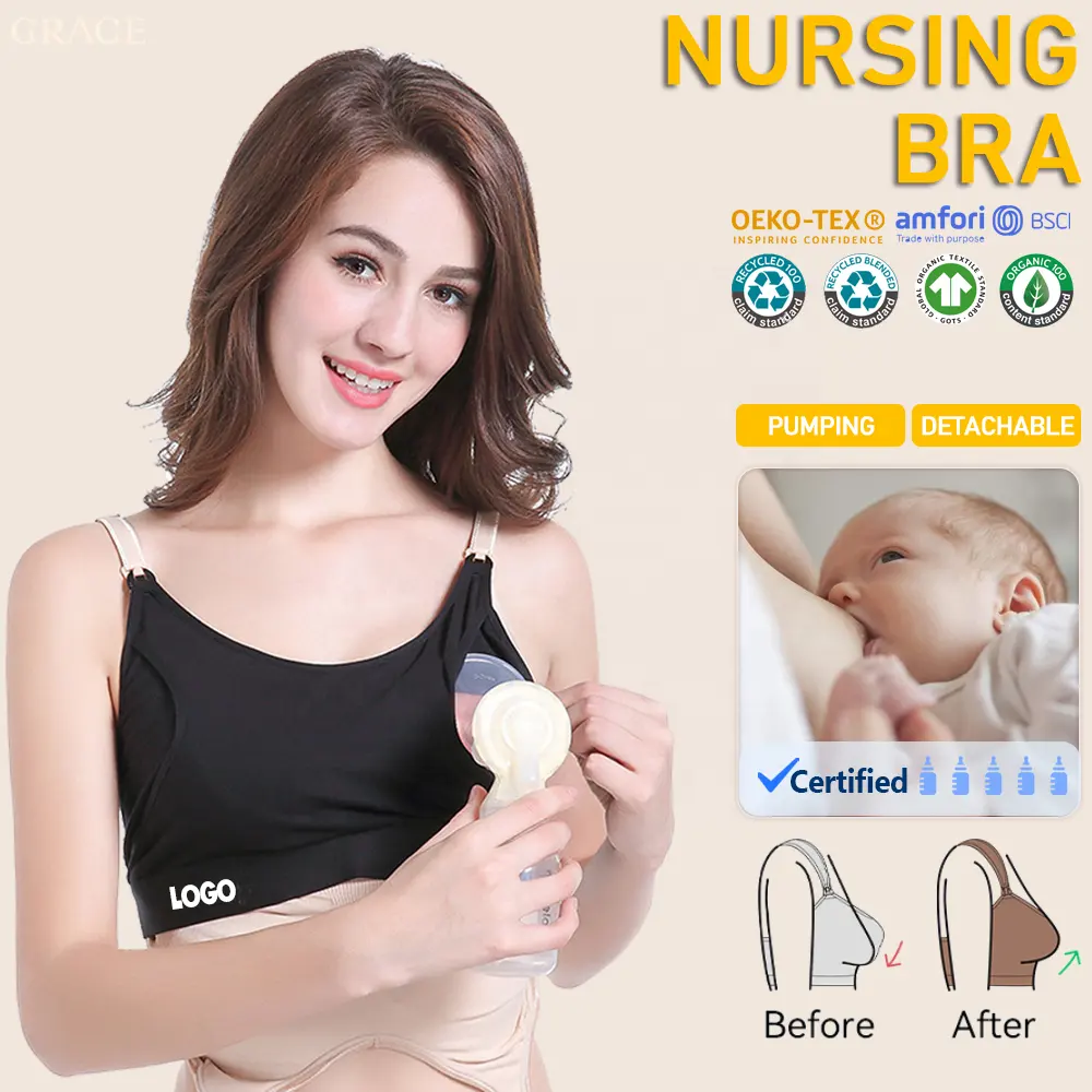 Soutiens-gorge d'allaitement anti-affaissement avec logo personnalisé sans fil ouvert sur le devant allaitement grossesse post-partum maternité