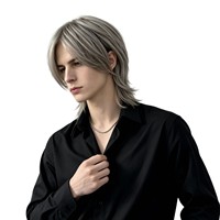 Perruque synthétique complète style coréen pour homme, argentée, coupe mulet queue de loup, cheveux courts, naturelle, réaliste, volumineuse, 150 % de densité