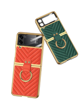 Coque de téléphone en cuir électroplaqué avec anneau de maintien en plastique, étanche et antichoc, incluant une protection d'écran, pour Z Flip 3/4/5/6/7 – Vente Flash