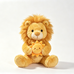 León de peluche personalizado sosteniendo el sol, Juguete de león de peluche, Peluche de león suave, Animal de peluche de león dorado - Product Image 1