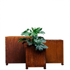Vintage Galvanized Rustic Metal Square Design Outdoor <b>Large</b> Size <b>Plants</b> Use Planters Set At Wholesale Price - Product Image 5