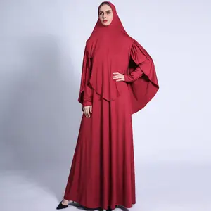 Abito polsino elastico manica lunga lanterna stile disponibile Abaya w/ hijab per ragazze musulmane