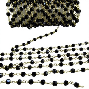 Natural Black CZ Rondelle Micro Faceted 3mm Size Beaded Cubic Zircon <b>Wire</b> Wrapped Rosary Chain - Product Image 1