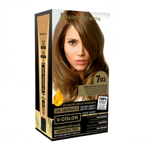 Coloration capillaire permanente Thader Pharma V-Color 703 Blond moyen naturel doré sans ammoniaque, maquillage permanent liquide doré en plastique - Product Image 2