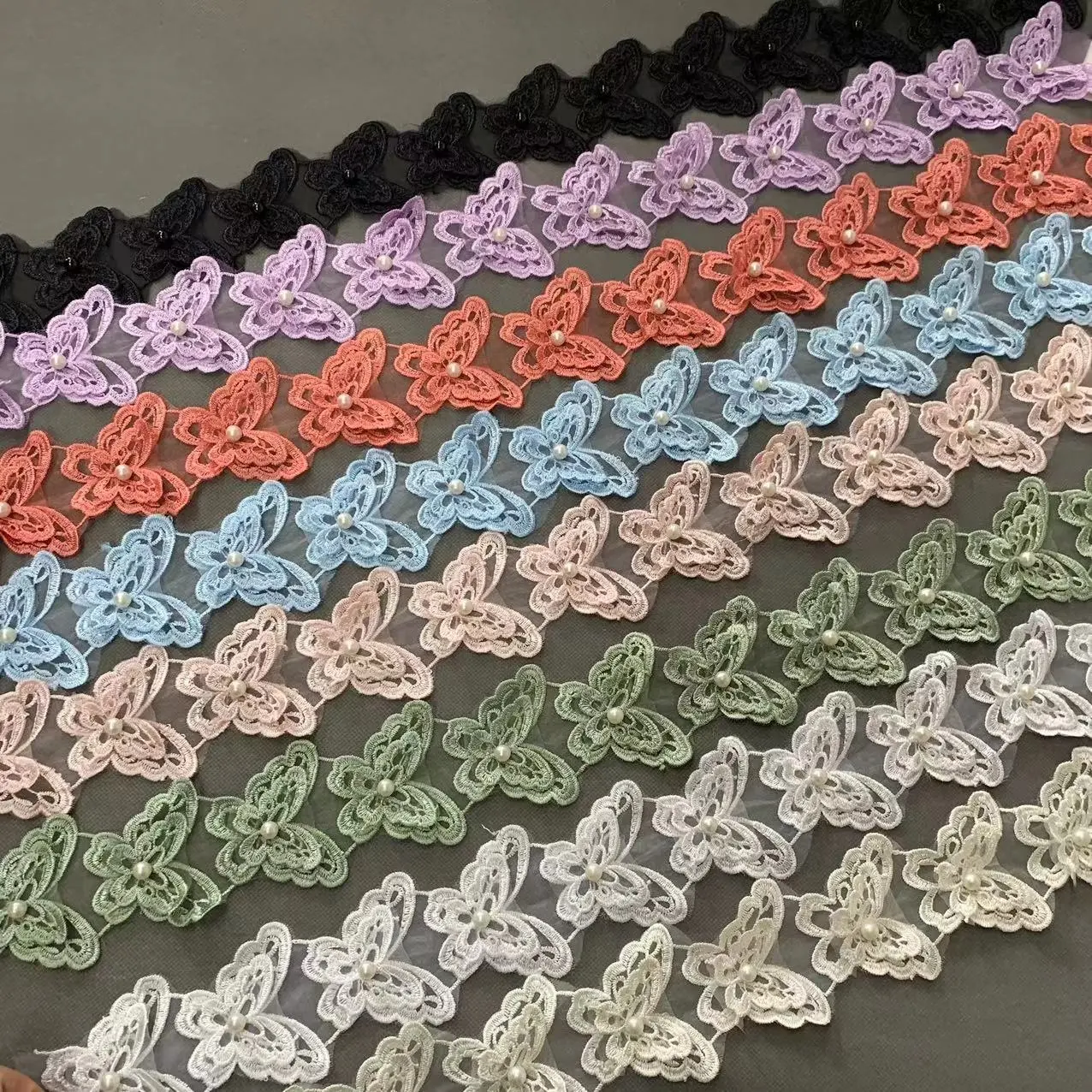 ZSY neues Design 3D Stickerei Schmetterling Muster Organza Perle Spitze Trim Patchwork für Kleidungs stück