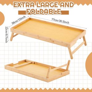 <b>Bamboo</b> Bed Tray 77x38x22cm Foldable Laptop Work Breakfast <b>Table</b> - Product Image 2