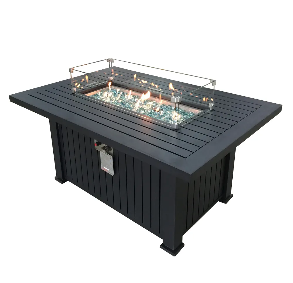 BTU-mesas de aluminio para exteriores, cubiertas rectangulares de Gas propano, color negro, 5,5000