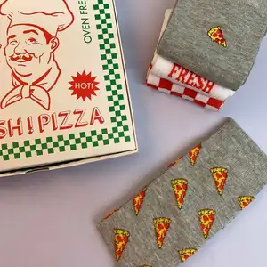 Kaus Kaki Katun Kotak Hadiah Uniseks Makanan Pizza Italia Hawaii Novelty Warna-warni Lucu Kotak Kaus Kaki Kertas Kemasan