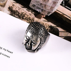 Chinese Style Men's <b>Titanium</b> Steel Buddha Head <b>Ring</b> SA815 Everyday Wear Jewelry - Product Image 1