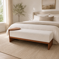 Banc somptueux en bois de chêne rembourré, base sculpturale incurvée pour chambre principale, bancs de bout de lit, divans-lits, unité de siège