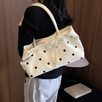 Sac fourre-tout vintage à pois en PU avec logo personnalisé pour femme, grande capacité, sac à bandoulière, sac de shopping pour étudiante