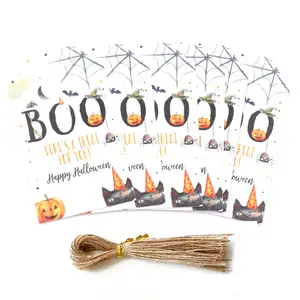 2024 md137 Bộ 3inch Halloween Thẻ quà tặng với chuỗi UV in Boo giấy tag Thẻ Nhãn cho bên nhà Deco