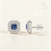 Boucles d'oreilles clous de luxe en moissanite bleue taille ronde, en argent sterling S925 plaqué rhodium, certifiées GRA, cadeau classique pour femme