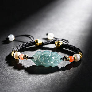 Pulsera de Jadeíta Natural con Flor de Loto, Joyería para Mujer, Estilo Chino, Diseño Original, Regalo con Certificado de Tasación SL104 - Product Image 1