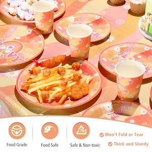 Assiettes et gobelets en papier Hippie Two Groovy Flower Bus, vaisselle jetable pour enfants, décorations de fête d'anniversaire bohème - Product Image 5