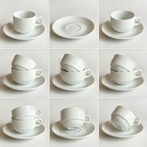 Set di Tazza e Piattino in Ceramica Bianca, Tazza <span class=keywords><strong>da</strong></span> Tè in Porcellana con Piattino e Manico a D per Tè, Caffè, Ristoranti, Hotel, Vendita all'Ingrosso - Product Image 4