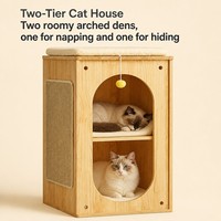 Arbre à chat en bois massif, sans assemblage requis, grande maison pour chat, villa multi-chats avec poteau en sisal pour chats d'intérieur