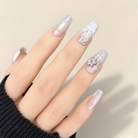 Ensemble de 10 faux ongles personnalisés de luxe à motif flocon de neige diamanté, taille moyenne, forme cercueil, dégradé, pour Noël