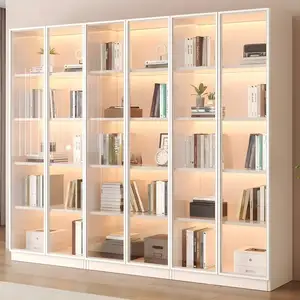Diseño de estantería Estante de libros para sala de estar Almacenamiento de biblioteca Madera para gabinete de sala de estar Con escalera Estanterías blancas sólidas