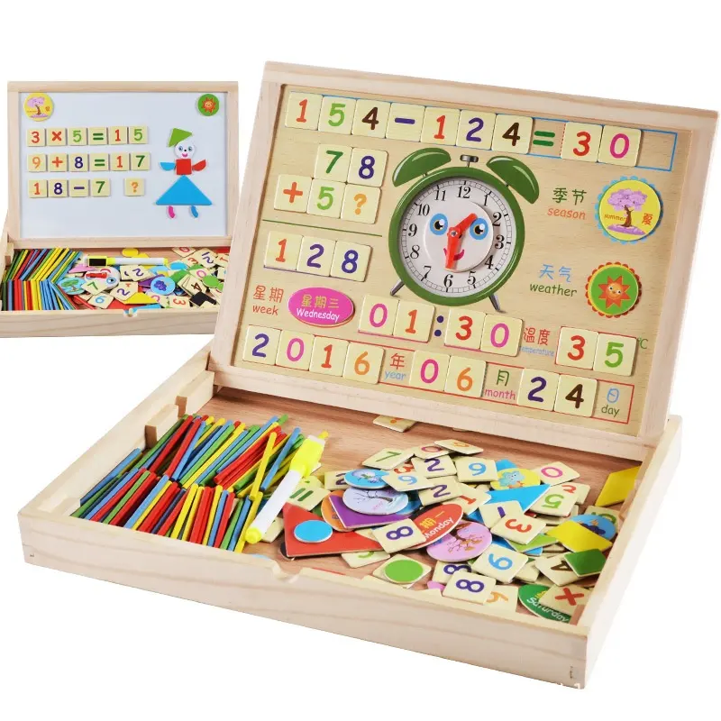 Caja de aprendizaje de operación de escritura magnética de madera para niños, rompecabezas multifuncional, combinación de juguetes educativos para edades tempranas