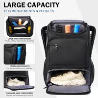 Sac à dos de pickleball unisexe personnalisé en polyester grande capacité, pour 4+ raquettes, avec compartiment à chaussures et crochet de fixation facile