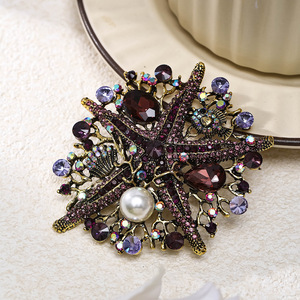 Broche Vintage de Industria Pesada para Mujer, Tema Oceánico, Broches de Corsage con Estrella de Mar, Cristal Colorido, Perla, Broches de Moda para Fiesta (BR436) - Product Image 2