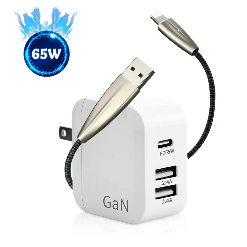 Cargador GaN de carga rápida de 65 W, 3 puertos tipo C, PD, USB, QC 4,0, 3,0, para iPhone 12 Pro, IPad