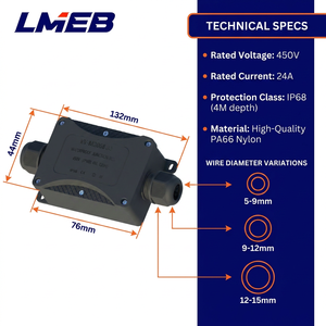 Caja de Conexiones Eléctrica Impermeable IP68 de 2 Vías, 2 Pines/3 Pines, 450V 32A, Multi-Puerto, LMEB CE ROHS OEM/ODM para Panel Solar - Product Image 2