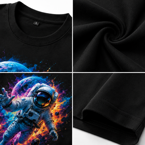Custom DTG Astronaut Graphic T-Shirt 100% Cotton 180GSM Heavyweight Full Color Print Streetwear Unisex OEM ODM Casual Tee - Product Image 3