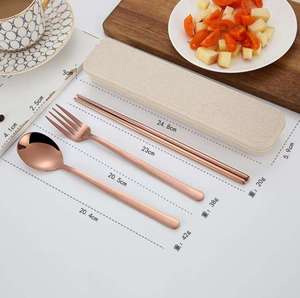 <span class=keywords><strong>Set</strong></span> di posate da campeggio in acciaio inossidabile ecologico in stile coreano, portatile, con cucchiaio, forchetta, bacchette e custodia. - Product Image 5