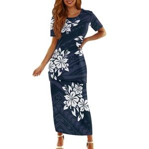 Personnalisé Polynésien Hibiscus <span class=keywords><strong>Fleur</strong></span> Grande Taille Femmes 2 Pièces Ensemble Robe Polynésie Samoa <span class=keywords><strong>Tatouage</strong></span> Noir Lâche Club Robes Puletasi - Product Image 1