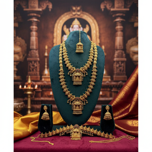 Traditional South <b>Indian</b> Temple Long Bridal Necklace Set Alloy Gold Plated Zircon Earrings Vintage Wedding Engagement - Product Image 3