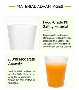 Gobelet réutilisable en PP givré de 280 ml, verre à eau en plastique empilable, gobelets de fête pour jus, cola, café, bière, incassables - Product Image 2