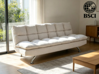 Sofá Cama Convertible de Madera Gris Claro, Diseño Moderno, Cojín Acolchado, Patas de Metal Cromado, Extensible/Plegable, de Algodón, para Sala de Estar/Dormitorio