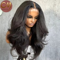 Perruque de cheveux humains 13x6 avec dentelle transparente, ondulée, noire naturelle, sans colle, pré-épilée, pré-coupée, style Yaki bouclé