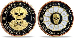 Moneda de Desafío Estocástica Memento Mori Memento Vivere con Recordatorio del Tiempo, Diseño Redondo - Product Image 3
