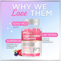 Complément alimentaire multivitaminé en gommes pour cheveux, marque privée, en gros, avec biotine et vitamines C & E pour la croissance des cheveux, de la peau et des ongles