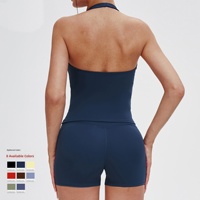Ensemble de yoga pour femme en Spandex/Nylon uni, transfrontalier, avec pantalon large long très élastique et débardeur à séchage rapide