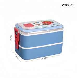 Fiambrera Escolar de Dos Capas de Plástico con Juegos de Cubiertos para Niños, Fiambrera de Dibujos Animados OEM, 2L, 2000ml, Venta Al por Mayor de Fábrica - Product Image 6