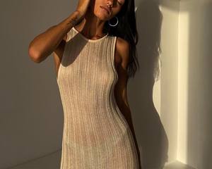 하이 넥 민소매 원피스 중공 크로 셰 뜨개질 비키니 수영복 보헤미안 크로 셰 뜨개질 커버 업 - Product Image 4