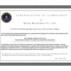 Module de capteur d'empreintes digitales optique certifié ISO 19794-4 FBI-PIV FAP30 pour systèmes d'exploitation Linux/Android/Windows, interface USB UART avec API - Product Image 3