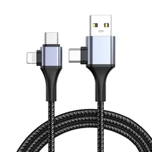 ผลิตภัณฑ์ที่ได้รับความนิยมใหม่ 2024 USB Type C 4 in 1 สายชาร์จข้อมูลพร้อมแจ็คเก็ตถักไนลอนสําหรับสมาร์ทโฟน Android