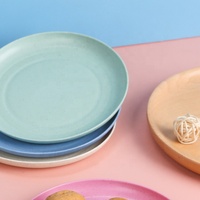 Meilleures ventes : Ensemble d'assiettes à collation écologiques pour enfants, motif végétal coloré, en plastique de paille de blé, petit format, pour restes et os