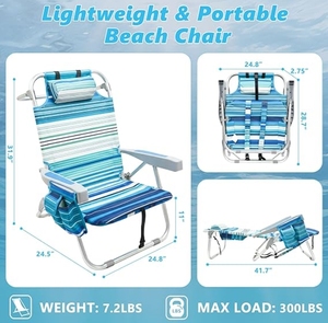 Sedia <span class=keywords><strong>da</strong></span> <span class=keywords><strong>Spiaggia</strong></span> Pieghevole Reclinabile con Telaio in Alluminio, Stile Zaino, con Portabicchieri <span class=keywords><strong>e</strong></span> Poggiatesta Imbottito Morbido - Product Image 2