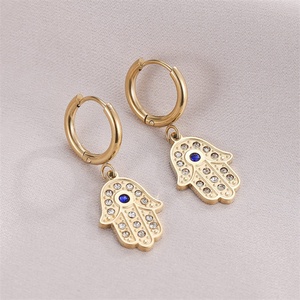 ต่างหูห่วงชุบทอง 18k สไตล์วินเทจ ทำจากสแตนเลสประดับเพชร CZ - Product Image 4