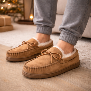 <strong>Mens</strong> Suede Shearling Closed Toe Driving <strong>Moccasin</strong> <strong>Slippers</strong> Soft Memory Foam Insole TPR Sole Indoor Outdoor Winter Shoes - Product Image 5