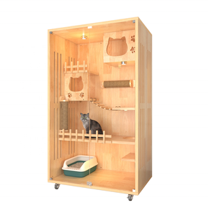 Villa per Gatti di Lusso Moderna Grande da Interno in Legno Massello con Recinzione in Vetro Antipolvere, Design Traspirante per <span class=keywords><strong>Animali</strong></span>, Cuccia per <span class=keywords><strong>Animali</strong></span> Domestici per Tutte le Stagioni - Product Image 2