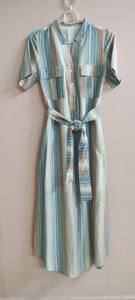 ชุดเดรสผ้าฝ้ายลายทางสุดอินเทรนด์สำหรับผู้หญิง ติดกระดุมด้านหน้าพร้อมเข็มขัด ชุดเดรสทรงเสื้อเชิ้ตทรงหลวมพร้อมลายทางสุดเก๋ - Product Image 5