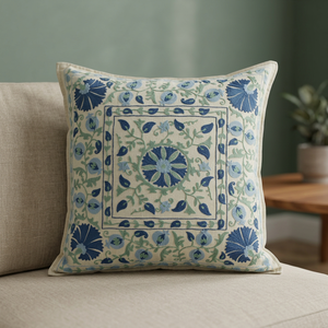 Haute quantité indien Suzani broderie décorative bleu canapé housse de coussin forme carrée avec motif brodé - Product Image 2