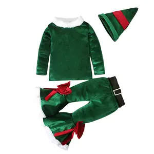 Christmasparent ชุดคริสมาสต์สำหรับเด็ก,ชุดเสื้อผ้าสำหรับเด็กชุดเดรสสำหรับเด็กผู้หญิงสีเขียวและสีแดง